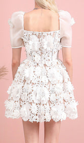 Lace PANEL Design Mini Dress White